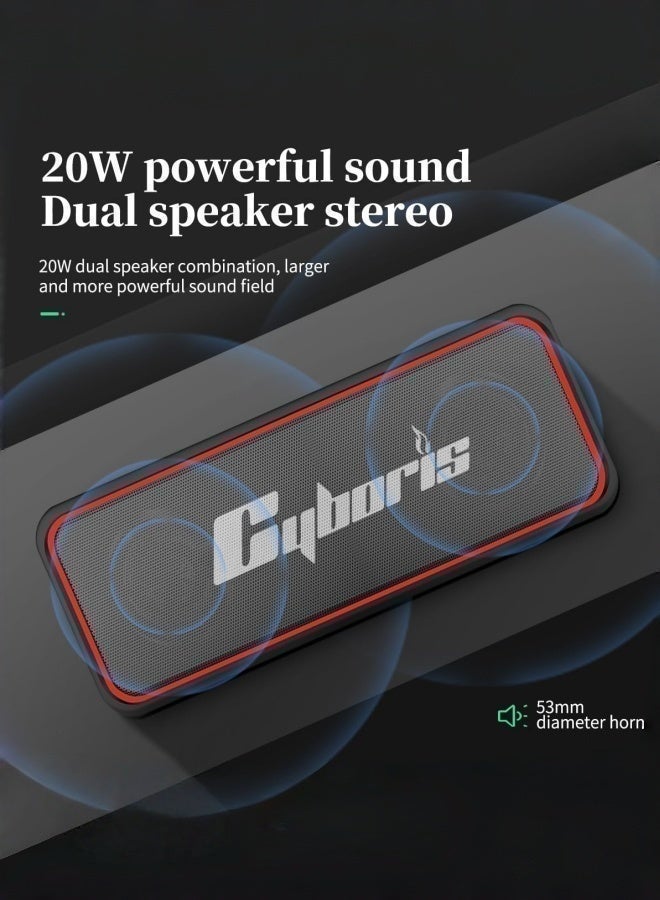 سايبوريس مكبر صوت بلوتوث محمول CYBORIS، مكبرات صوت لاسلكية بصوت عالي الدقة 20 وات، مقاومة للماء IPX7، بلوتوث V5.3، إقران ستيريو مزدوج، 30 ساعة تشغيل للمنزل، الهواء الطلق، السفر، الحفلات، الشاطئ - Image 5